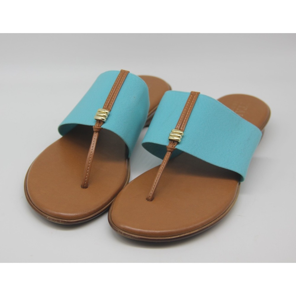 Italian Shoemakers Sandals Thong Slip-On Turquoise Blue Wide Strap 9 Made Italy